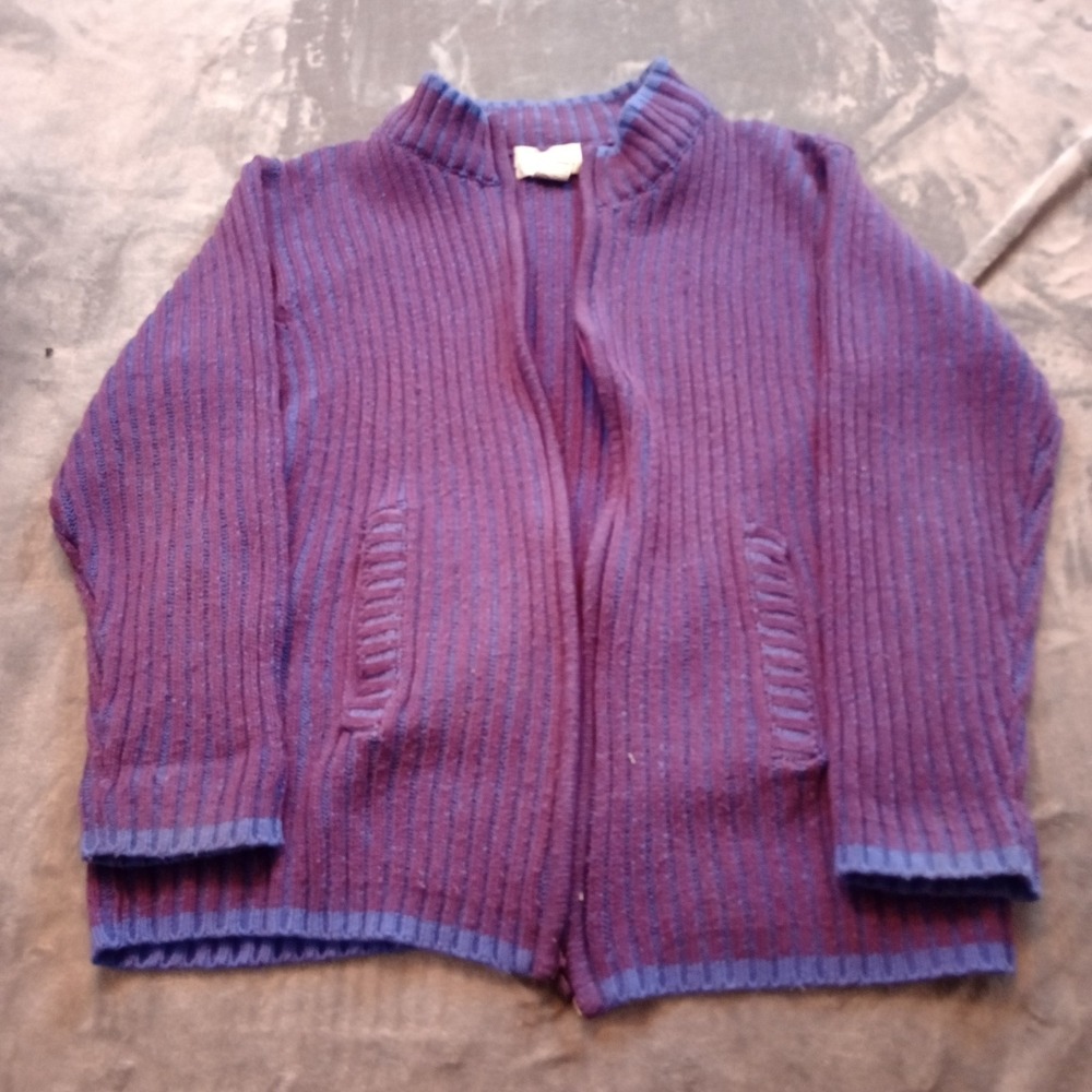 Vintage Jenny Cardigan Sweater Womens Large Purple Full Zip Knit Jacket FLAW